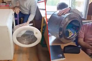 Polska szkoła podbija internet. Uczeń przyniósł pralkę zamiast plecaka!