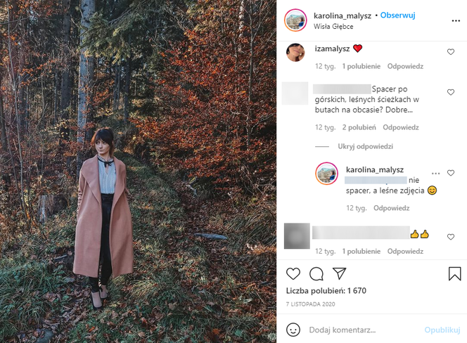 Komentarz pod zdjęciem Karoliny Małysz