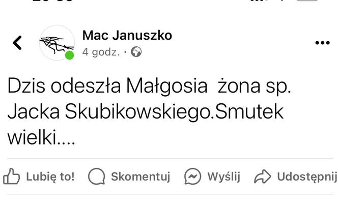 Mac Januszko informuje o śmierci drugiej żony Skubikowskiego