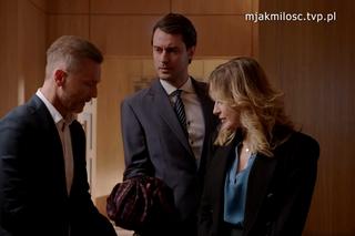 M jak miłość odc. 1735. Julia (Marta Chodorowska), Andrzej Budzyński (Krystian Wieczorek), Rotkiewicz (Aleksandar Milicević)