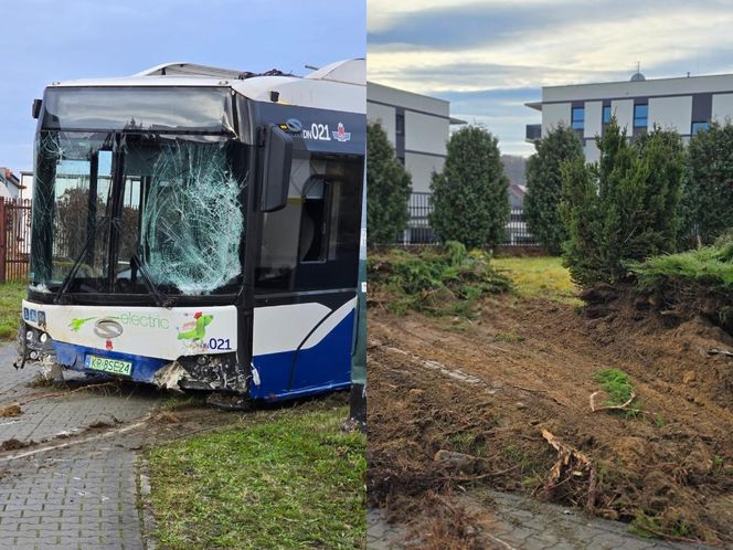 Groźny wypadek autobusu w Krakowie. Pojazd staranował ogrodzenie