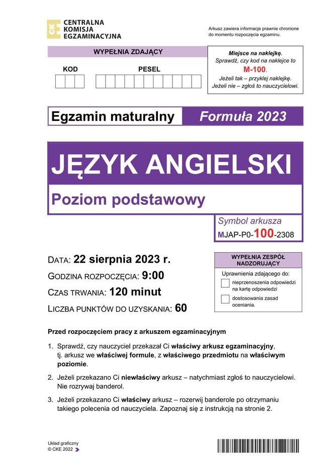 Matura poprawkowa 2023: angielski. Formuła 2023