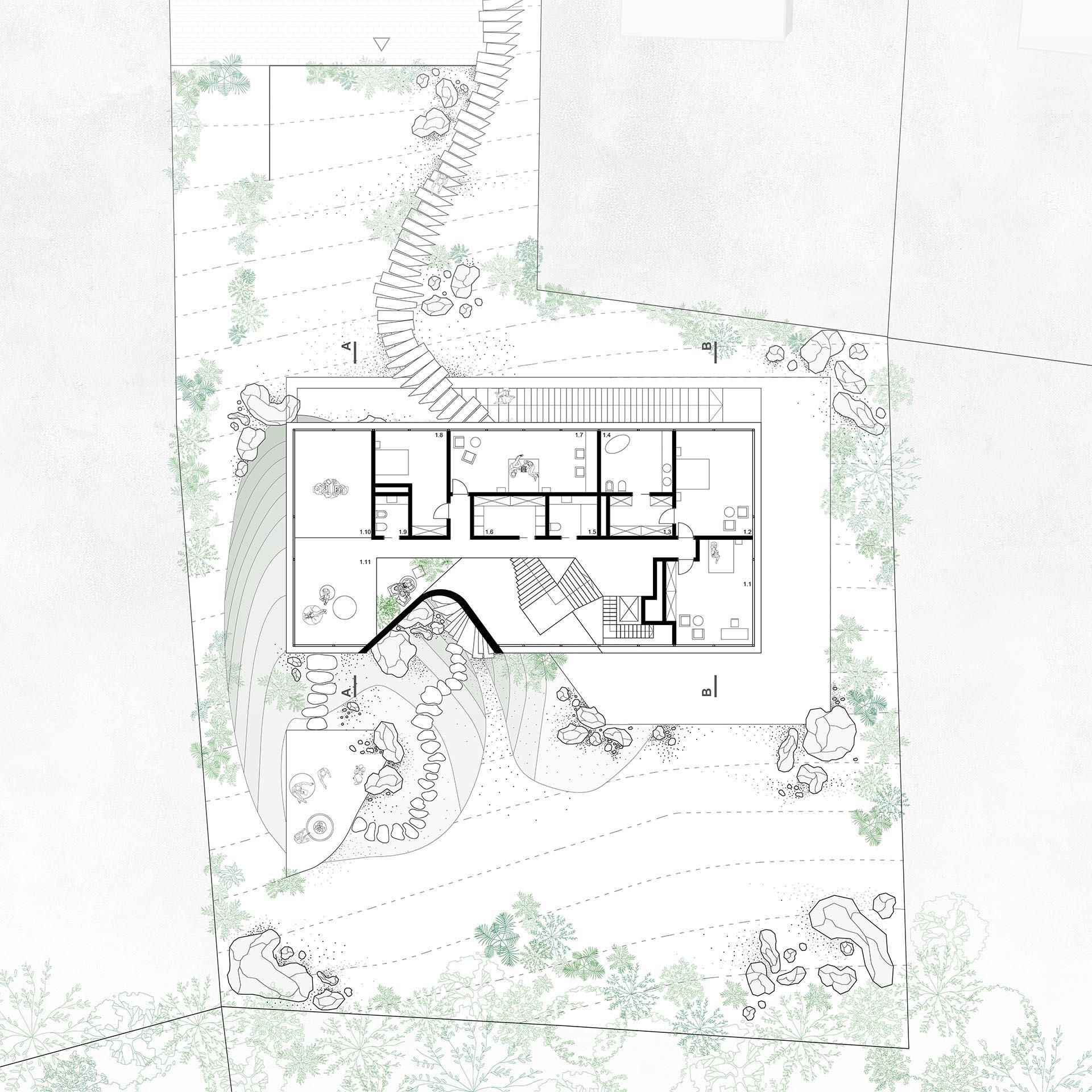 Dom z grotą, proj. BXB Studio