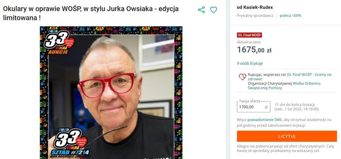Okulary w oprawie WOŚP, w stylu Jurka Owsiaka - edycja limitowana