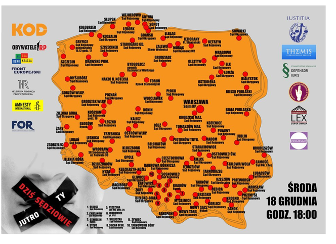 Na stronie ruchkod.pl widnieje mapa, na której wskazane są miejsca protestów 