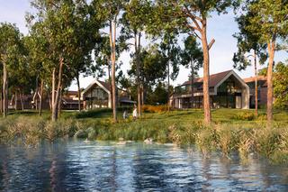 Domy na wyspie na jeziorze Kalwa