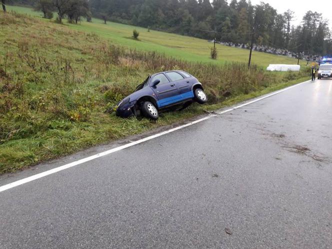 Żeleźnikowa Wielka. Osobówka wypadła z jezdni do rowu. Dwójka pasażerów uciekła