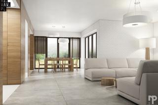 Nowoczesne wnętrze w stylu minimalistycznym: drewno, kamień i cegła we wnętrzu