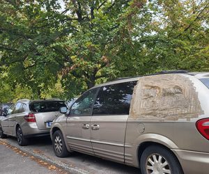 26 aut zniszczonych na warszawskim parkingu. Wandale użyli nawet ławki