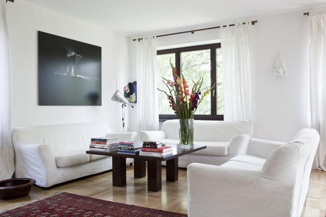 aranżacja salonu - biała sofa