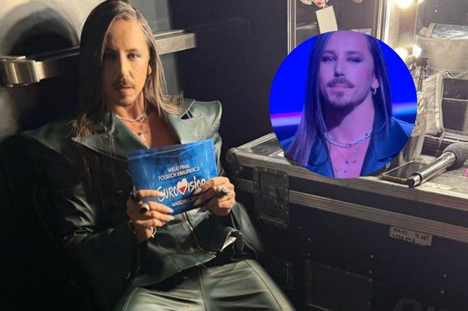 Michał Szpak w skórzanym wdzianku. Głęboki dekolt, baskinka i... ogromny stres