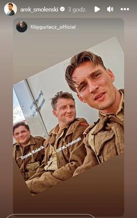 Arkadiusz Smoleński (Bartek w M jak miłość), Filip Gurłacz (Robert Wroński w M jak miłość), Tomas Kollarik (Janek w M jak miłość) na planie filmu Czerwone maki 