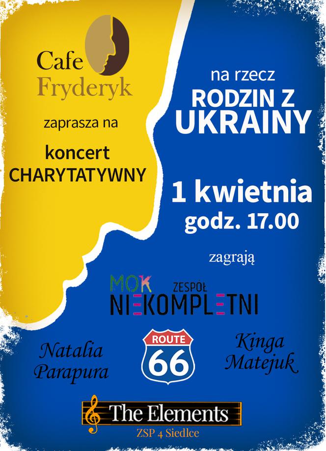 Charytatywny koncert na rzecz uchodźców w Cafe Fryderyk w Siedlcach już 1 kwietnia o 17