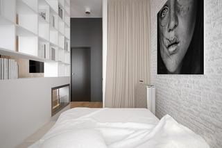 Biała cegła na ścianie w sypialni wizualizacje