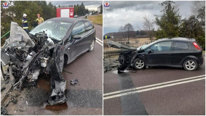 Samochód rozbił się na barierze energochłonnej