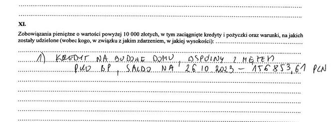 Fragment oświadczenia majątkowego