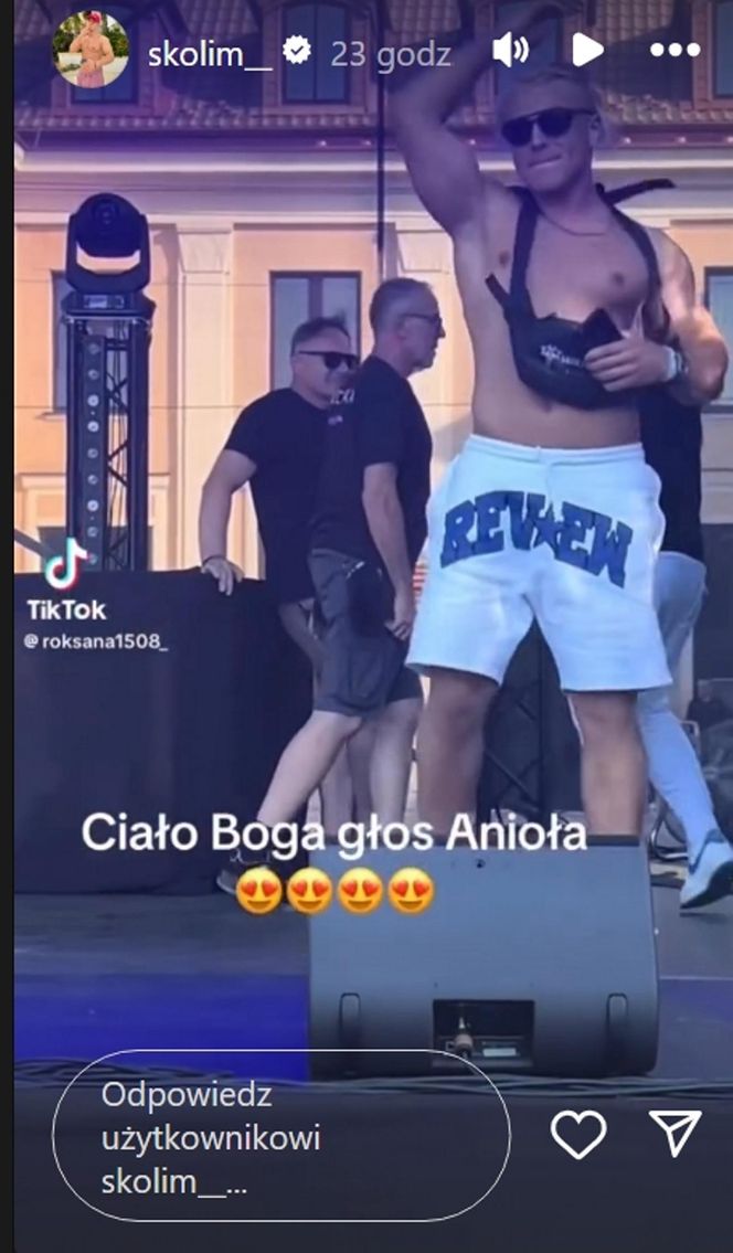 Kilka dni po wypadku Skolim już szaleje po scenie bez temblaka. "Ciało boga, głos anioła"