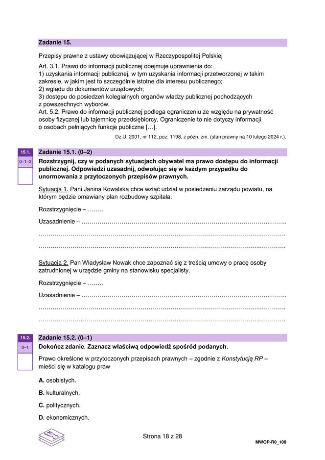 Matura 2024: WOS poziom rozszerzony, ODPOWIEDZI i ARKUSZE CKE do ściągnięcia NOWA FORMUŁA 2023