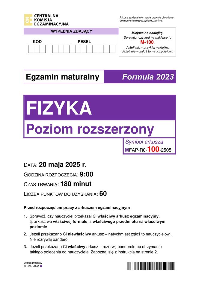 Matura 2025: fizyka 20.05.2025. Arkusze CKE i odpowiedzi [Formuła 2023]