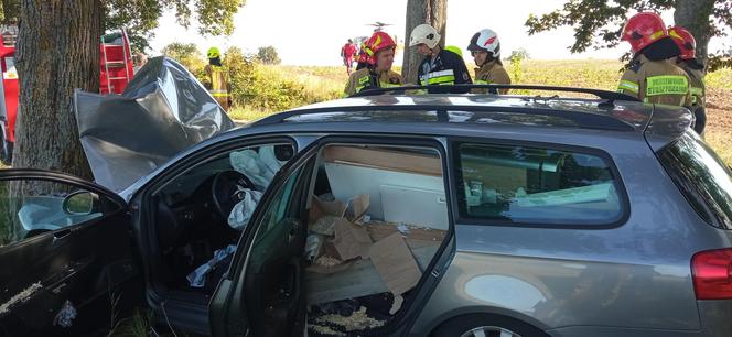 Samochód wbił się w drzewo niedaleko Strzelec Krajeńskich. Kierowca cudem przeżył!