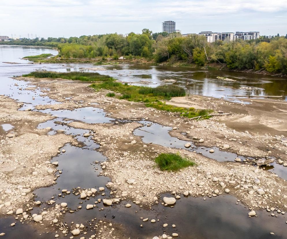 Wisła w Warszawie 27 sierpnia 2025 rano - poziom wody sięgał zaledwie 8 cm
