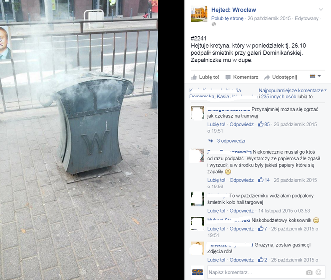 Wrocławianie hejtują tych, którzy podpalają śmietniki