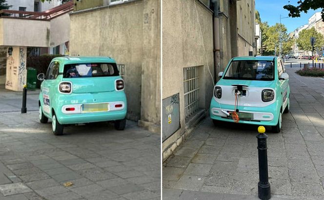 "Kucyk" na uwięzi. Tak w prokuraturze ładowali elektryczne auto. Przedłużacz zwisał z okna
