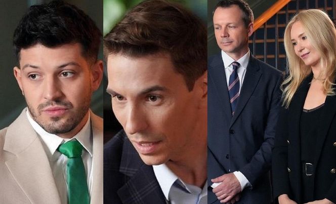 Barwy szczęścia, odcinek 3267. Justin (Jasper Sołtysiewicz), Tomasz (Jakub Sokołowski), Bruno (Lesław Żurek), Karolina (Marta Dąbrowska)