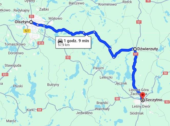 Olsztyn - Szczytno przez Dźwierzuty (zmodyfikowana)