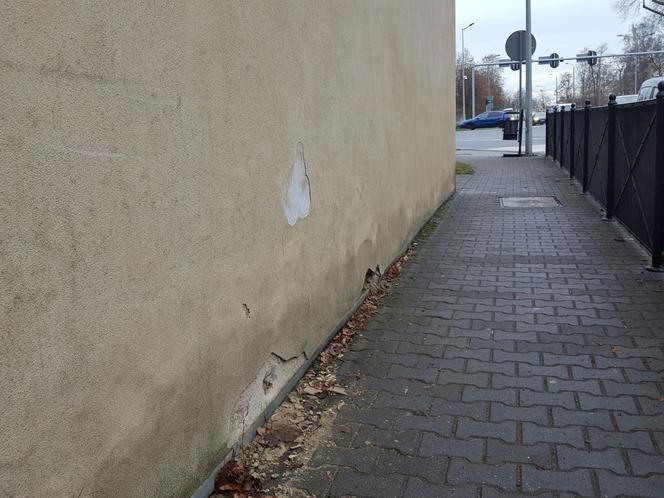 Z muru zabytkowego lapidarium w Lesznie znów odpada tynk
