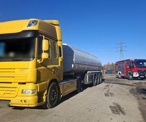 Na DK 50 nieszczelna cysterna przewoziła benzynę z Litwy na Ukrainę