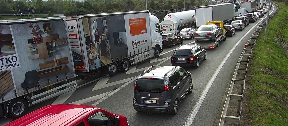 Korki na autostradowej obwodnicy Krakowa