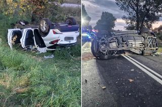 Potężne zderzenie dwóch osobówek! Oba auta dachowały. 49-latek nie żyje, wielu rannych [ZDJĘCA]