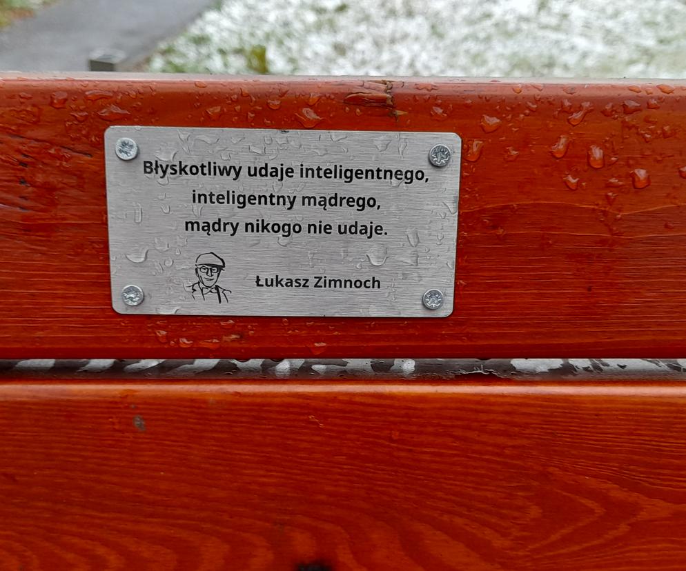 Tabliczka z aforyzmem w parku Promenada w Mysłowicach 