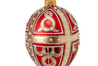 Czerwona bombka w kształcie jajka Faberge