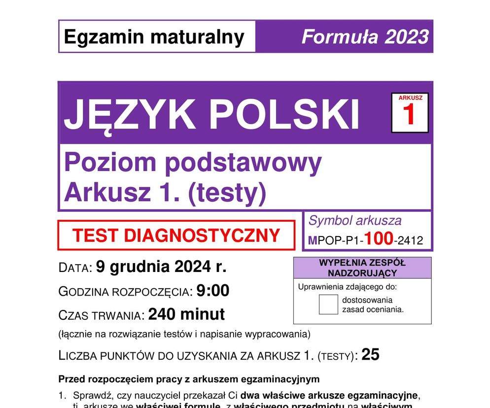 Matura próbna 2025: polski podstawowy [9.12.24]