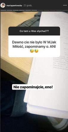 M jak miłość. Czy Ania - Maria Pawłowska wróci do serialu?