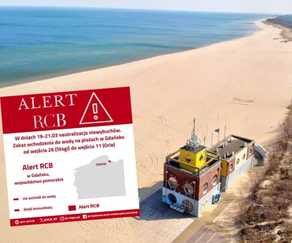 Alert RCB dotyczy plaży od wejścia nr 26 (plaża Stogi) do wejścia nr 11 (plaża Orle)