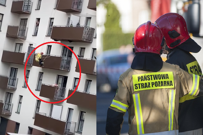 Kraków. Ściągali golasa z balkonu przy ulicy Poznańskiej. Nietypowa interwencja strażaków