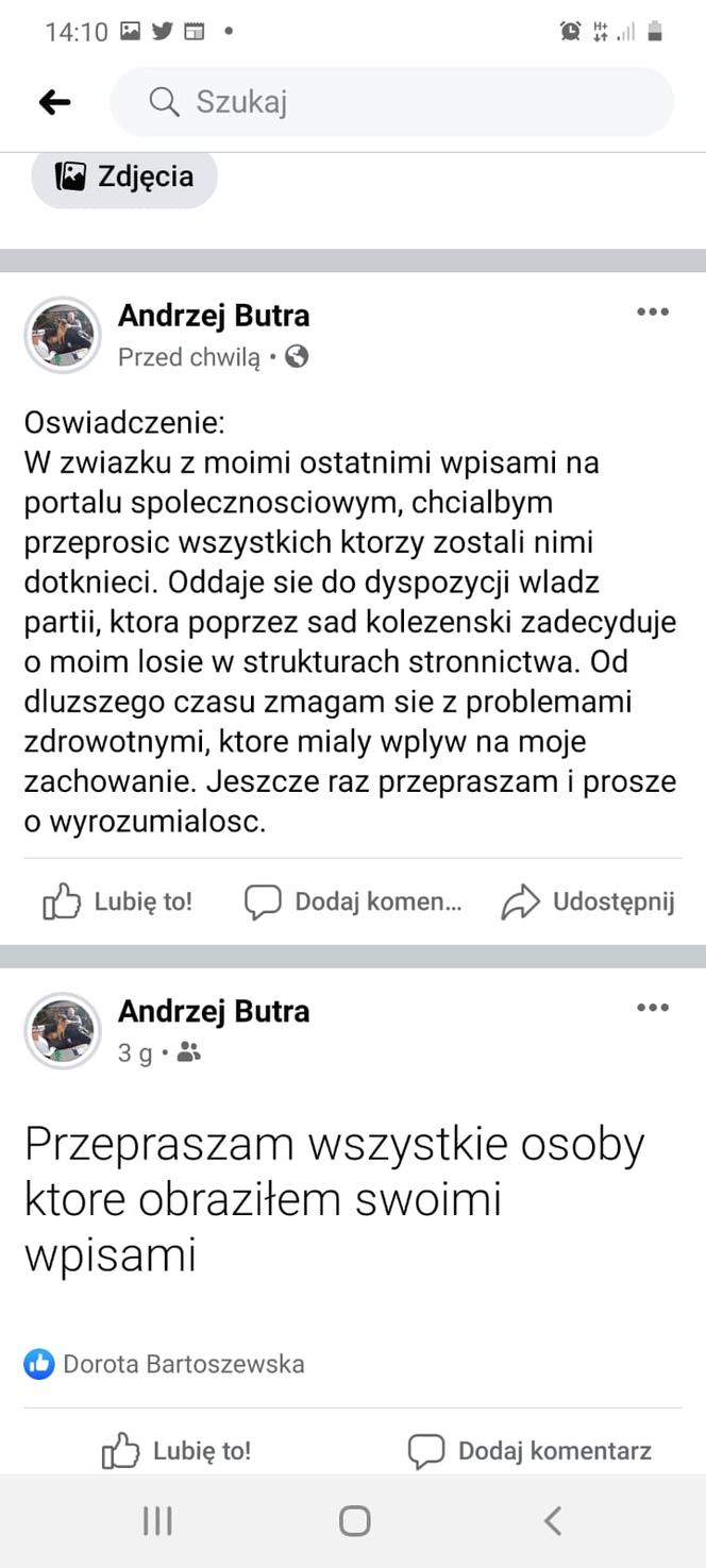 Andrzej Butra przeprasza za wulgarne wpisy w internecie