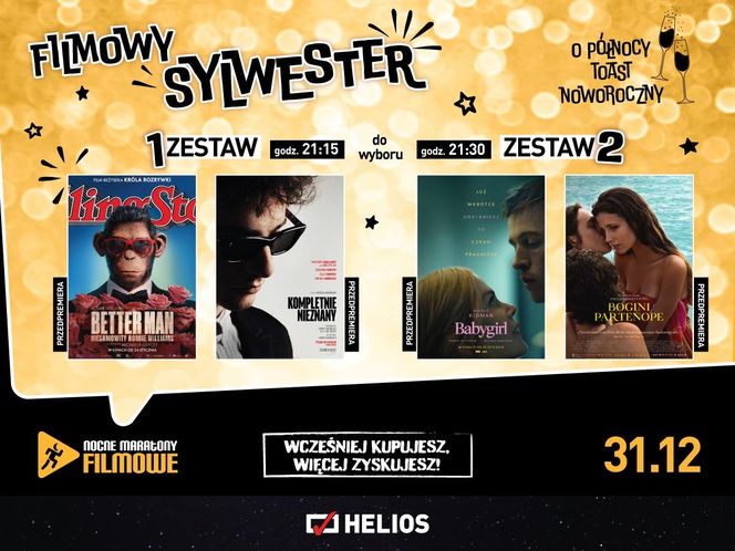 Filmowy Sylwester w siedleckim Heliosie z dwoma zestawami filmów do wyboru!