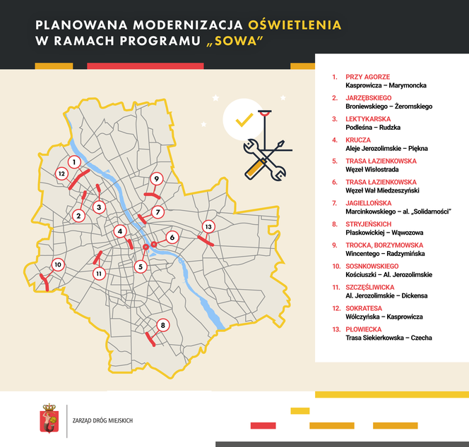 Planowana modernizacja oświetlenia - mapka