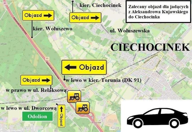 Mapka objazdów w Ciechocinku