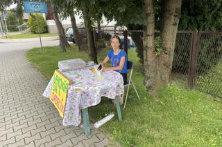 Przy ul. Paderewskiego w Nowym Sączu Weronika sprzedaje babeczki i lemoniadę 