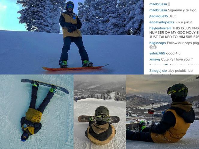 Instagram - Justin Bieber na snowboardzie