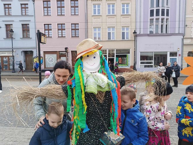 Przemarsz przedszkolaków z marzannami ulicami Grudziądza