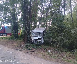 Bus rozbił się na drzewie. Wielu poszkodowanych, śmigłowiec LPR w akcji