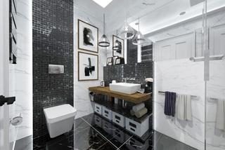 Marmurowa, czarno-biała łazienka