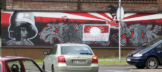 zniszczony mural, Mysłowice