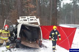 Śmiertelny wypadek w Lidzbarku. Bus uderzył w drzewo. Nie żyje młoda kobieta